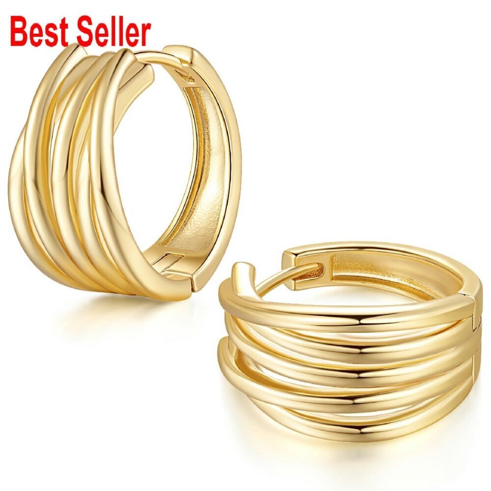 Chunky Hoop Earrings 20mm Gold Plated Statement Elegant Modern Art